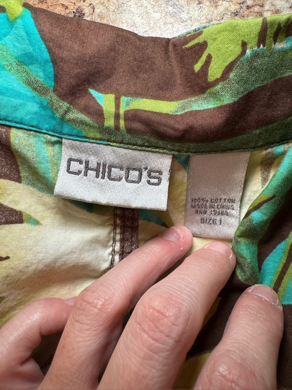 Chico's Green, Teal & Brown Tropical Print Top - Picture 4 of 6